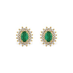 Brinco Clássico em Ouro Amarelo 18k com Esmeralda e Diamantes