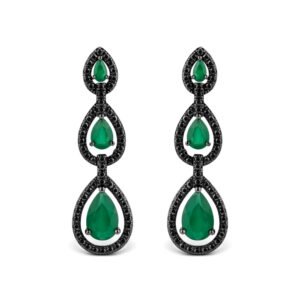 Brinco Florest em Prata 925 com Ródio Negro, Calcedônias Verde e Espinélios