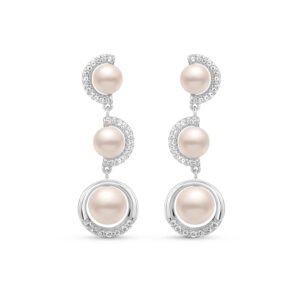 Brinco Eclipse em Prata 925 com Pérolas e Topázios Incolores