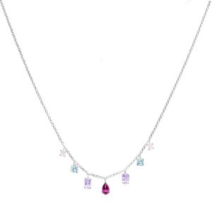 Colar Life Primavera em Prata 925 com Pedras Coloridas, 45cm