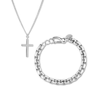 Kit Life Masculino Pulseira Aço e Colar Cruz