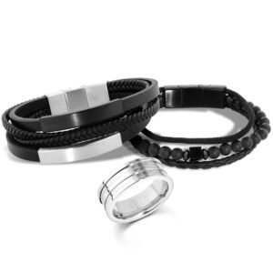 Kit Life Masculino Pulseiras Couro e Anel Frisos