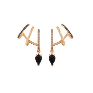 Brinco Ear Cuff Anelli em Ouro Rosé 18k com Quartzo Negro, Diamantes Negros e Brown