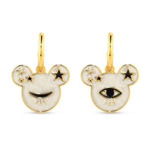 Brinco Argola Life Olho Mickey Disney em Prata 925 com Banho de Ouro Amarelo 18k e Esmalte