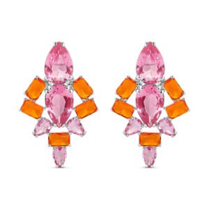 Brinco Life Royal Prata Cristal Laranja e Rosa