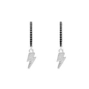 Brinco Argola Life Girl Power Raio em Prata 925 com Pedras Pretas