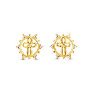 Brinco Life Fé Cruz Prata com Banho Ouro Amarelo Cravejado