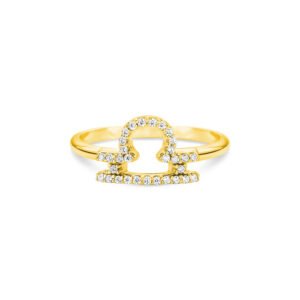 Anel Life Signo Libra em Prata 925 com Banho de Ouro Amarelo 18k e Pedras Incolores