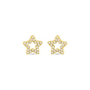 Brinco Life Estrela Prata Banho em Ouro Amarelo Cravejado
