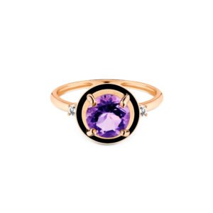 Anel Policroma em Ouro Rosé 18k com Ametista Roxa e Diamantes