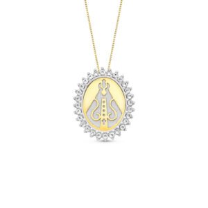 Pingente Medalha N.Sra. Aparecida em Prata 925 e Ouro Amarelo 18k com Topázios Incolores