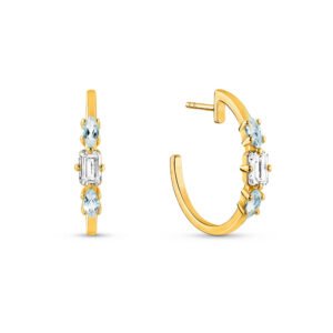 Brinco Argola Life Nature II em Prata 925 com Banho de Ouro Amarelo 18k e Topázio Sky e Incolor