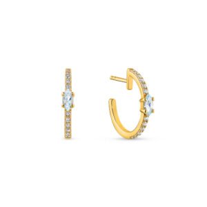 Brinco Argola Life Nature II em Prata 925 com Banho de Ouro Amarelo 18k e Topázio Sky e Incolor