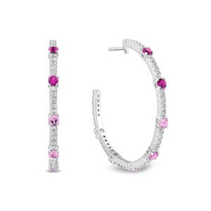 Argola Life Ocean em Prata 925 com Pedras Rosas e Incolores