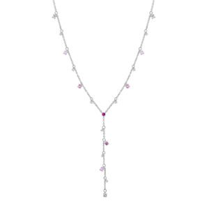 Colar Life Ocean Gravatinha Prata Cravejado Rosa e Incolor