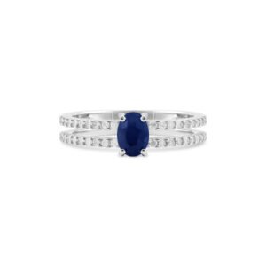 Anel Classic Oriental em Ouro Branco 18k com Safira Azul e Diamantes