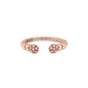 Anel Life Pink Pavê Aberto em Liga Rosé com Banho de Ouro Rosé 18k e Pedras Incolores