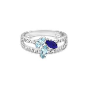 Anel Life Brisa em Prata 925 com Lápis Lazúli, Topázios Azuis e Incolores