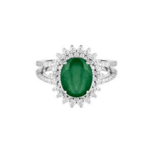 Anel Classic em Ouro Branco 18k com Esmeralda e Diamantes