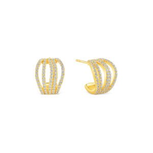 Brinco Argola Life Maxi V em Prata 925 com Banho de Ouro Amarelo 18k com Pedras Incolores