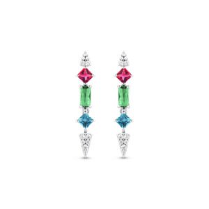 Brinco Life Coloré Prata Cristal Verde Rosa e Azul