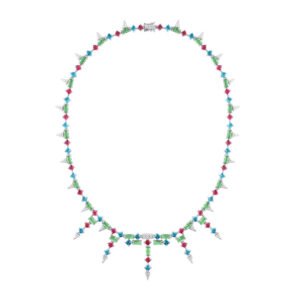 Colar Life Coloré em Prata 925 com Pedras Verdes, Rosas e Azuis, 44cm