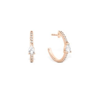 Brinco Argola Life Luna Gota em Liga Rosé com Banho de Ouro Rosé 18k e Topázios Incolores