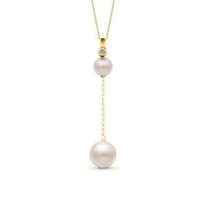 Pingente Una em Ouro Amarelo 18k com Pérolas e Diamante