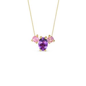 Pingente Pietre em Ouro Amarelo 18k com Turmalinas Rosa e Ametista Roxa