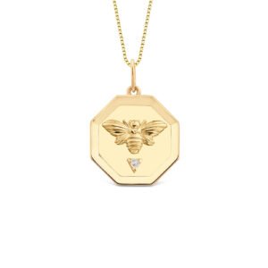 Pingente Medalha Trends Abelha em Ouro Amarelo 18k com Safira Incolor