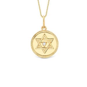 Pingente Medalha Trends Estrela de Davi em Ouro Amarelo 18k com Safira Incolor