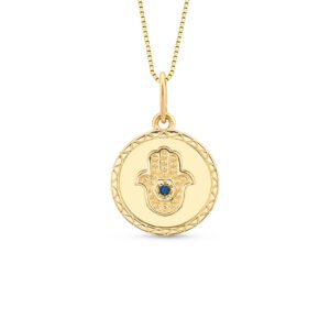 Pingente Medalha Trends em Ouro Amarelo 18k com Safira Azul