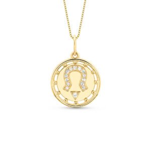 Pingente Medalha Trends Ferradura em Ouro Amarelo 18k com Safiras Incolores