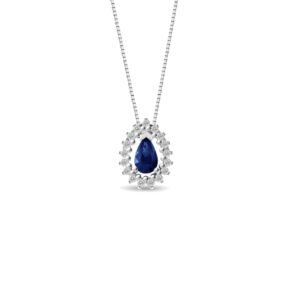 Pingente Classic Oriental em Ouro Branco 18k com Safira Azul e Diamantes