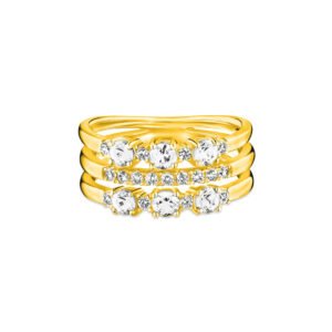 Anel Life Ocean Triplo em Prata 925 com Banho de Ouro Amarelo 18k e Pedras Incolores