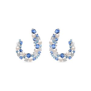 Brinco Life Pacific em Prata 925 com Pedras Azuis, Incolores e Esferas Peroladas