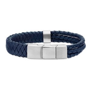 Pulseira Life em Couro Azul com Aço