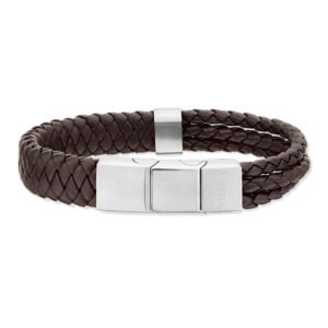 Pulseira Life em Couro Marrom com Aço