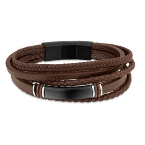 Pulseira Life em Couro Marrom com Aço