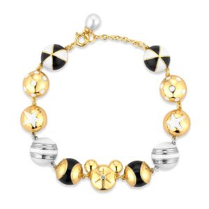 Pulseira Life Disney e Ana Strumpf com Banho de Ouro Amarelo 18k com Esmalte, Esfera Pérolada e Pedras Incolores
