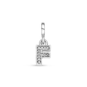 Pingente Life Letra F em Prata 925 com Pedras Incolores