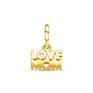Pingente Life Love Mom em Prata 925 com Banho de Ouro Amarelo 18k e Pedra Incolor