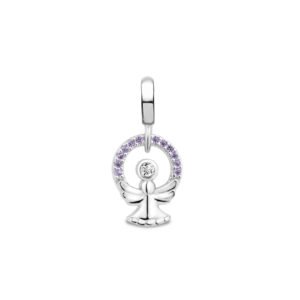 Pingente Life Religioso Anjo da Guarda em Prata 925 com Pedras Lilás