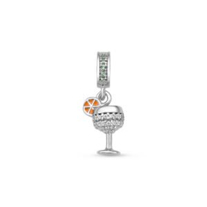 Pingente Life Drinks Gin Tônica em Prata 925 com Pedras Verdes e Incolores