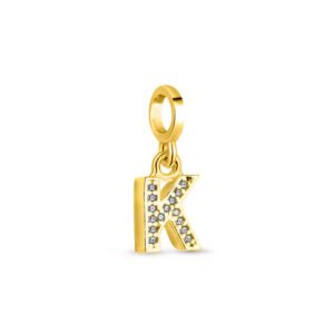 Pingente Life Letra K em Prata 925 com Banho de Ouro Amarelo 18k e Pedras Incolores