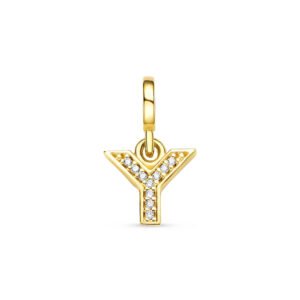 Pingente Life Letra Y em Prata 925 com Banho de Ouro Amarelo 18k e Pedras Incolores