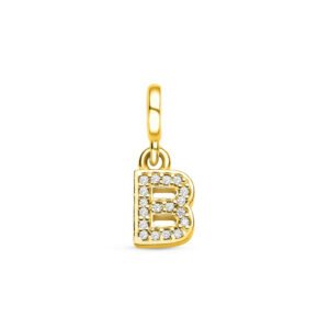 Pingente Life Letra B em Prata 925 com Banho de Ouro Amarelo 18k e Pedras Incolores