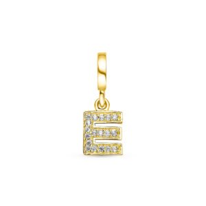 Pingente Life Letra E em Prata 925 com Banho de Ouro Amarelo 18k e Pedras Incolores