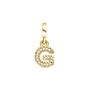 Pingente Life Letra G em Prata 925 com Banho de Ouro Amarelo 18k e Pedras Incolores