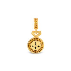 Pingente Life Esporte Medalha Winner em Prata 925 com Banho de Ouro Amarelo 18k, Pedras Amarelas e Esmalte